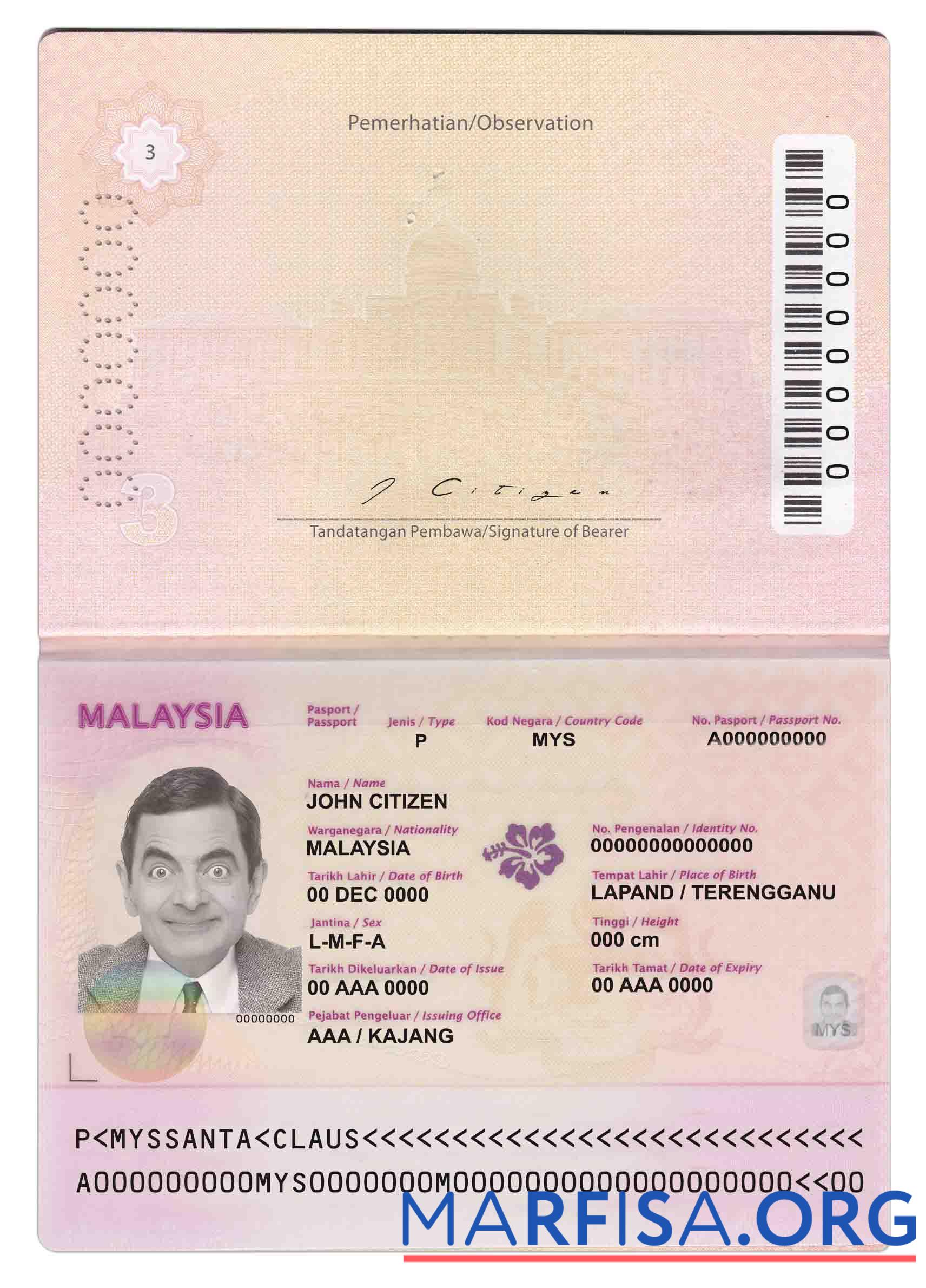 Printable Malaysia passport (2010 2017) real example